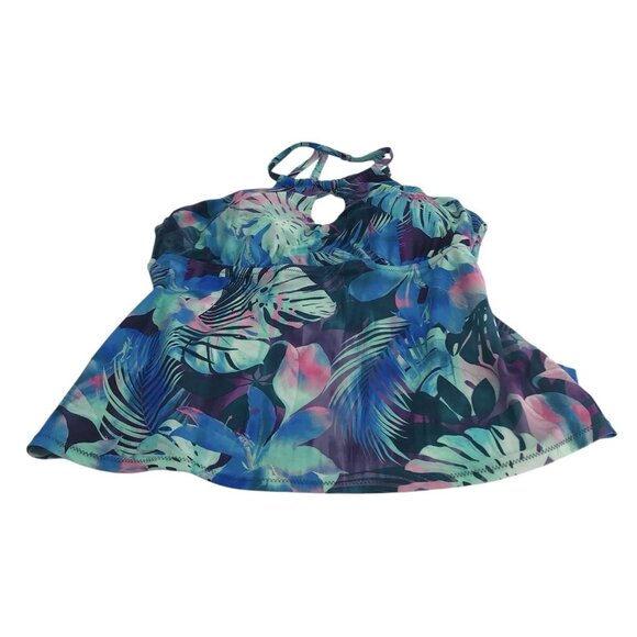 Raisins Curve Tankini Womens Plus Size 20W Floral Tropical Swim Top Blue Pink - Picture 1 of 13